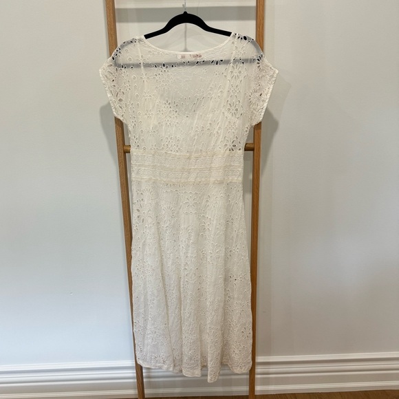 EUC Johnny Was Cotton Lace Eyelet Midi‎  Dress & Slip - Size S - Picture 2 of 6